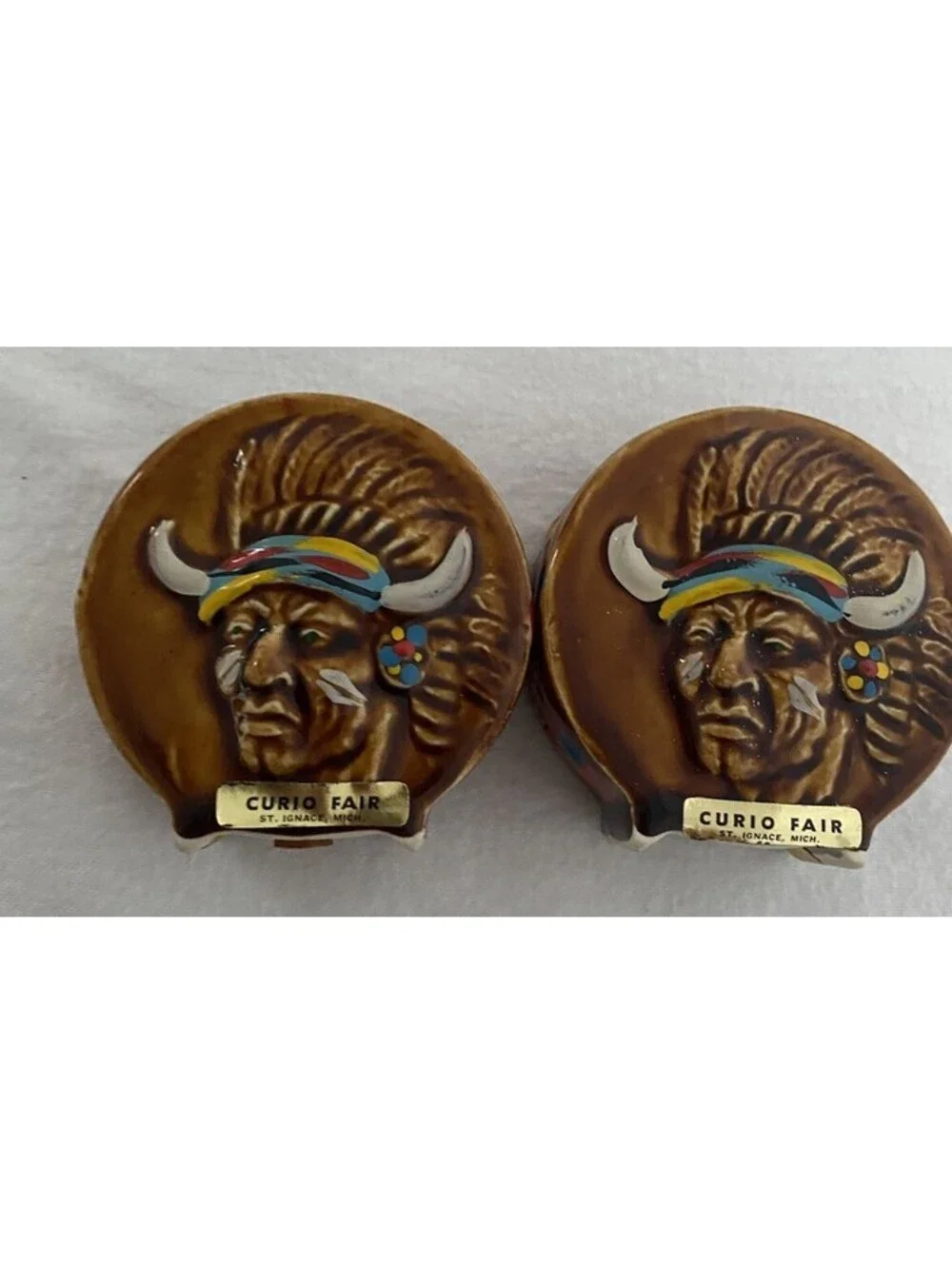 Vtg Native American Indian Chief Salt & Pepper Shakers Japan;Curio Fair Michigan